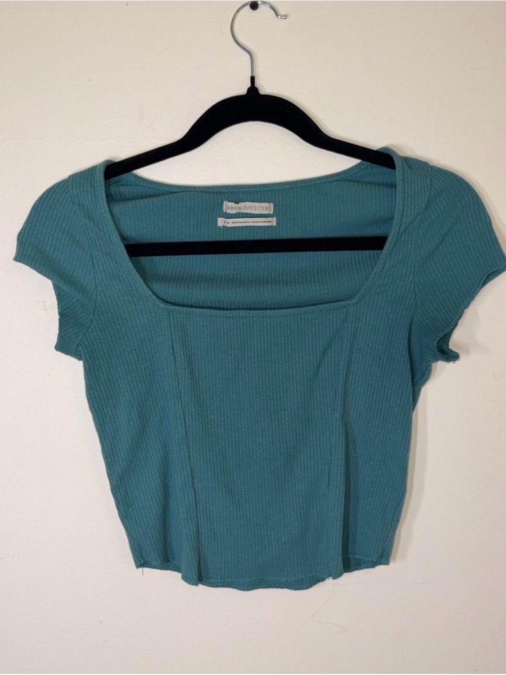 Urban Outfitters Teal Ribbed Square-Neck Crop Top
